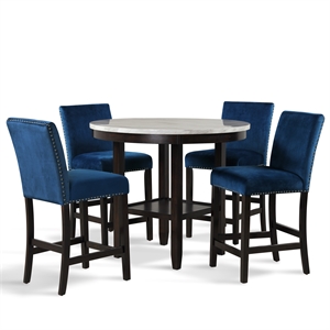 Pemberly Row Contemporary 5-Piece Wood Round Counter Table Set in Blue