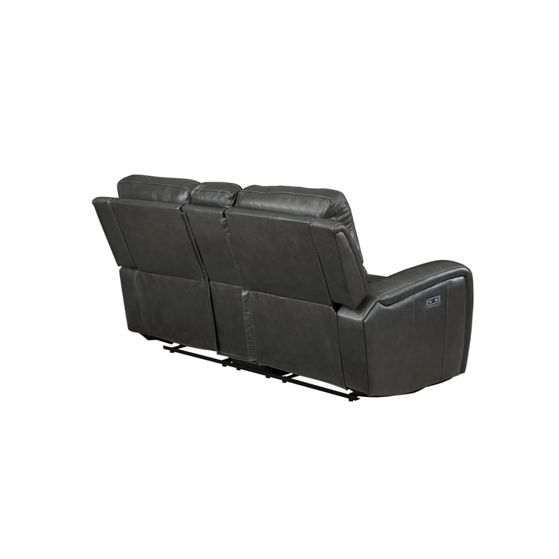 Pemberly Row Modern Leather Console Loveseat w/ Power Footrest in Gray