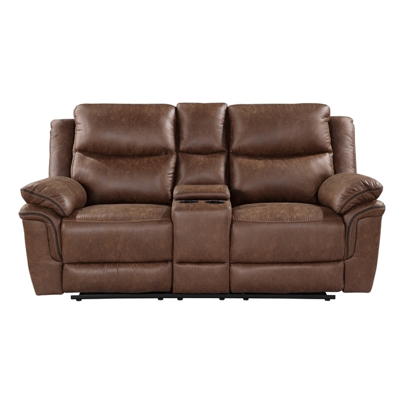 Pemberly Row Modern Polyester Fabric Console Loveseat in Brown