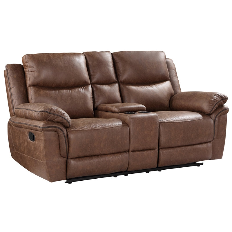 Pemberly Row Modern Polyester Fabric Console Loveseat in Brown