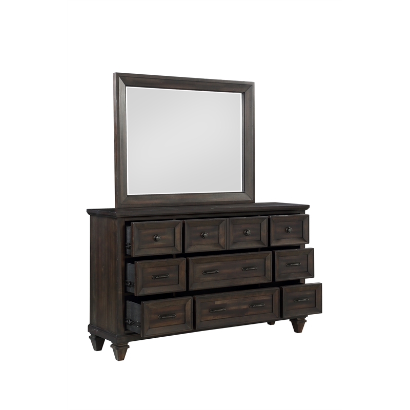 Pemberly Row Modern Solid Wood Dresser with Mirror Set in Walnut