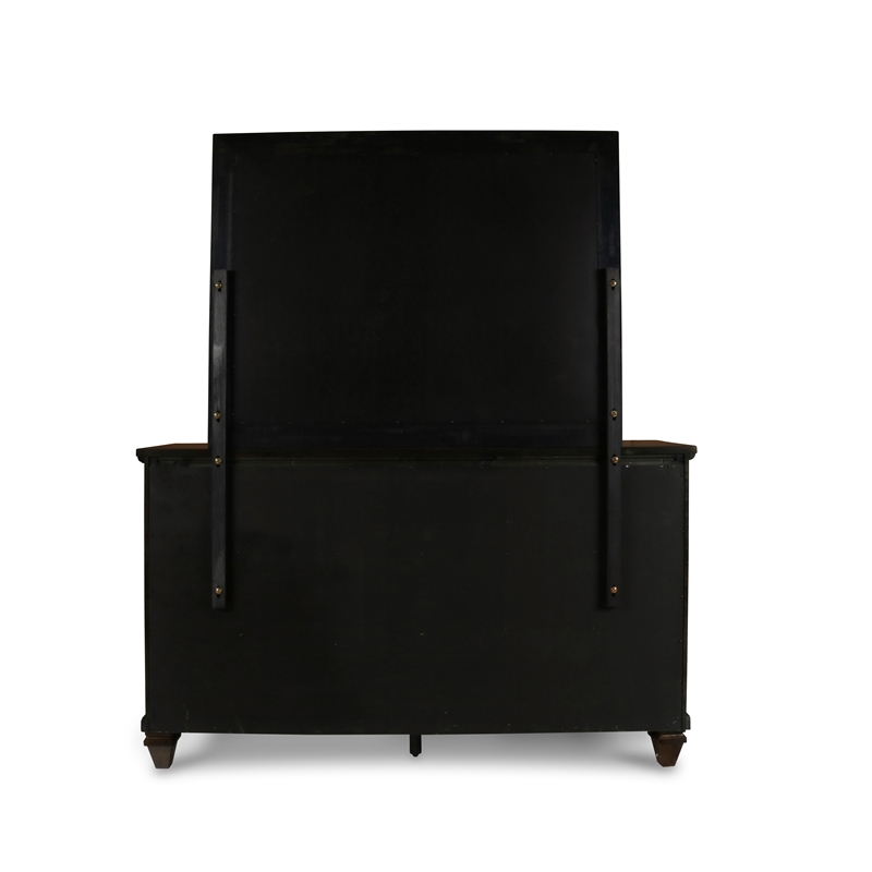 Pemberly Row Modern Solid Wood Dresser with Mirror Set in Walnut