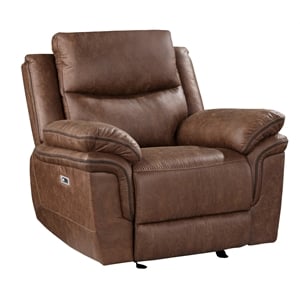 Pemberly Row Modern Polyester Fabric Power Glider Recliner in Brown