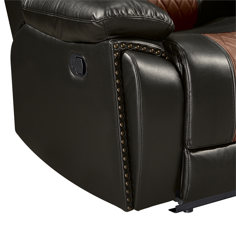 Pemberly Row Modern Leather Sofa with Dual Recliner in Brown