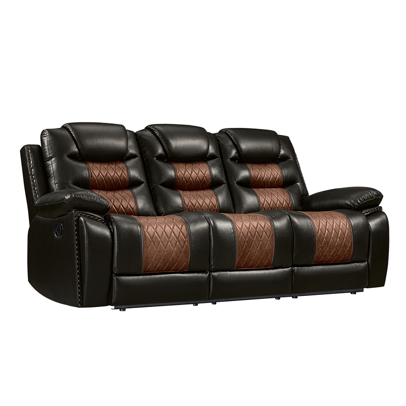Pemberly Row Modern Leather Sofa with Dual Recliner in Brown
