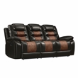 Pemberly Row Modern Leather Sofa with Dual Recliner in Brown