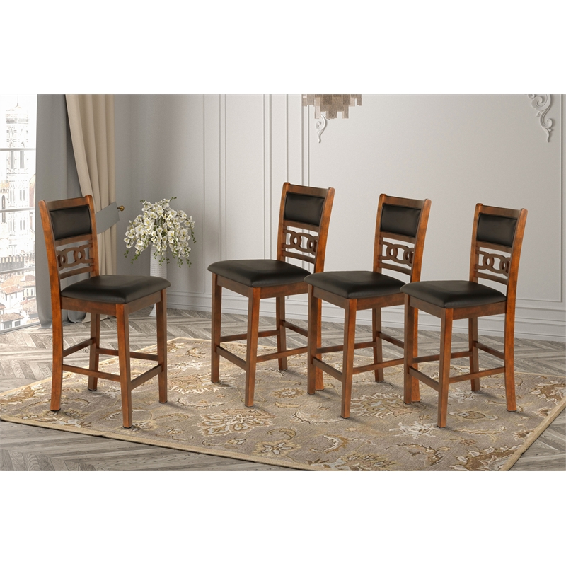 Pemberly Row Transitional Solid Wood Counter Chair in Brown (Set of 4)