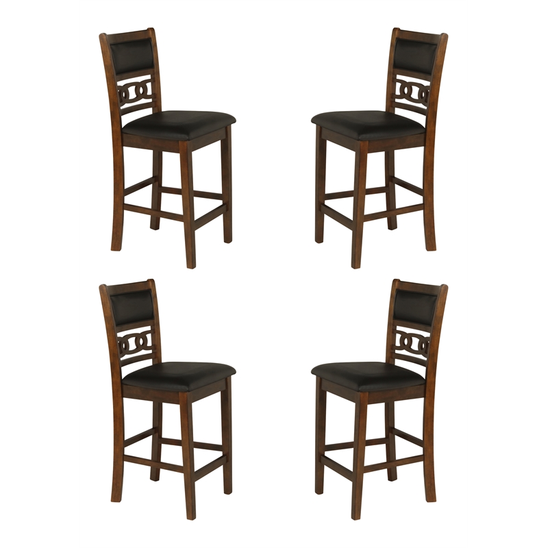 Pemberly Row Transitional Solid Wood Counter Chair in Brown (Set of 4)