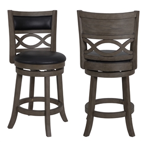 Pemberly Row Transitional 24&quot Wood Counter Stool in Gray/Black (Set of 2)