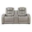 Pemberly Row Contemporary Leather Power Console Loveseat in Gray