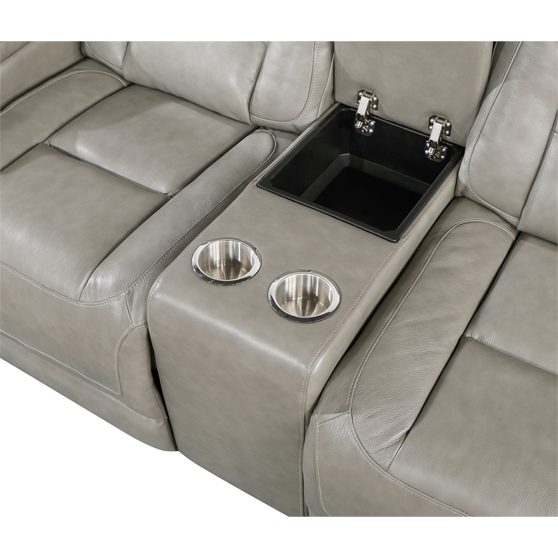Pemberly Row Contemporary Leather Power Console Loveseat in Gray