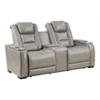 Pemberly Row Contemporary Leather Power Console Loveseat in Gray