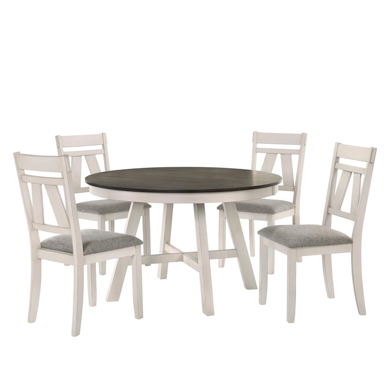 Pemberly Row Traditional Solid Wood Round Dining Table in White/Brown