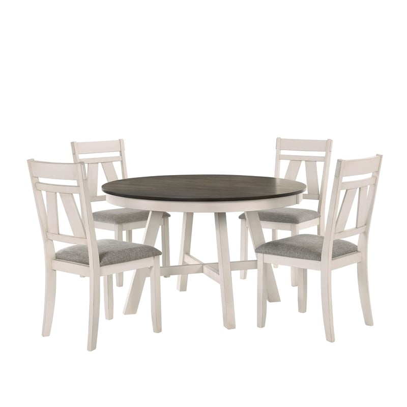 Pemberly Row Traditional Solid Wood Round Dining Table in White/Brown