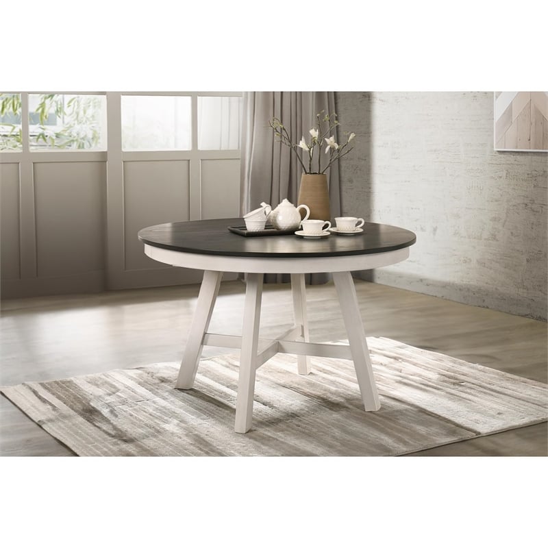 Pemberly Row Traditional Solid Wood Round Dining Table in White/Brown