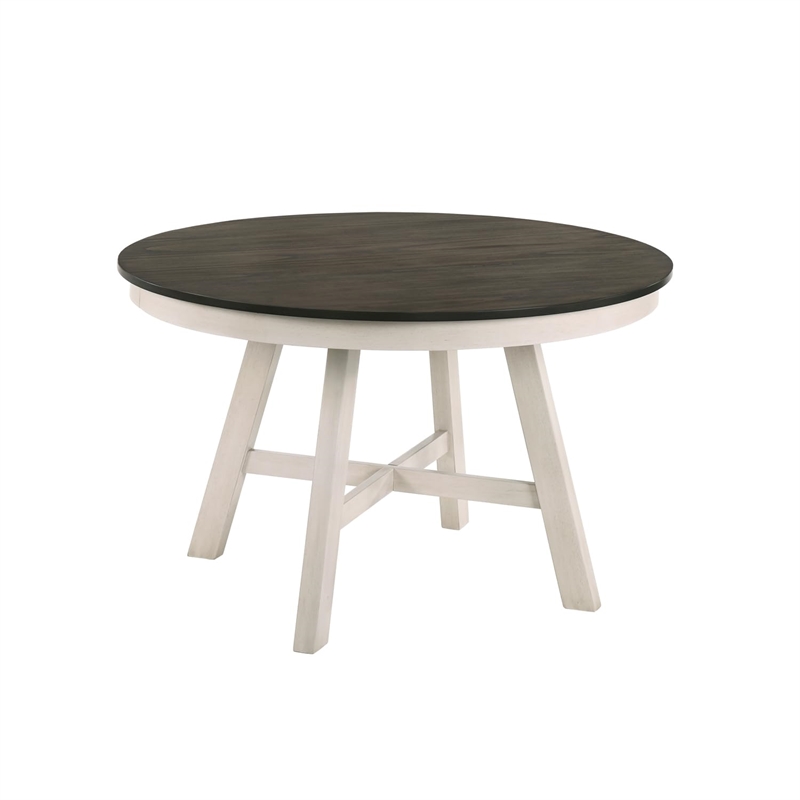 Pemberly Row Traditional Solid Wood Round Dining Table in White/Brown