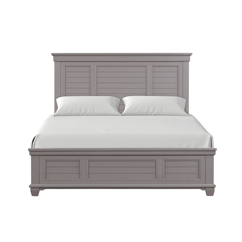 Pemberly Row Transitional Solid Wood California King Panel Bed in Gray
