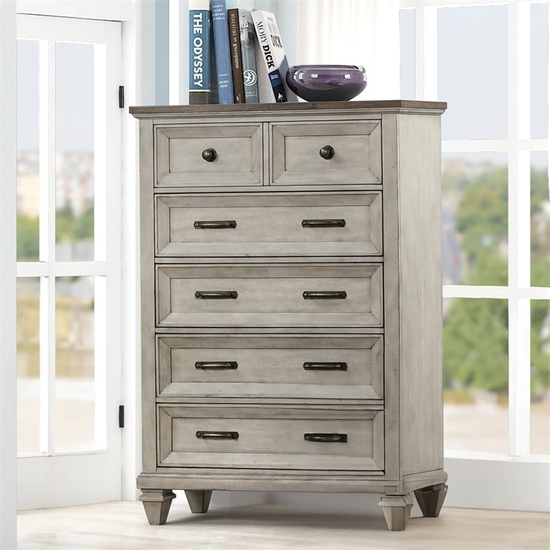 Pemberly Row Traditional Solid Wood 5-Drawer Chest in Vintage Cream