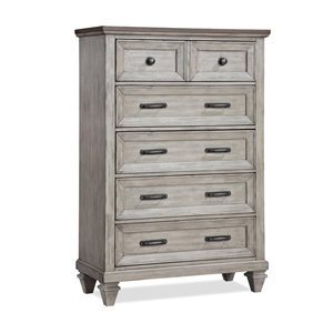 Pemberly Row Traditional Solid Wood 5-Drawer Chest in Vintage Cream