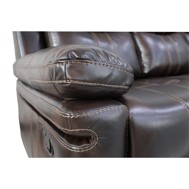 Pemberly Row Modern Faux Leather Sofa with Dual Recliners in Brown