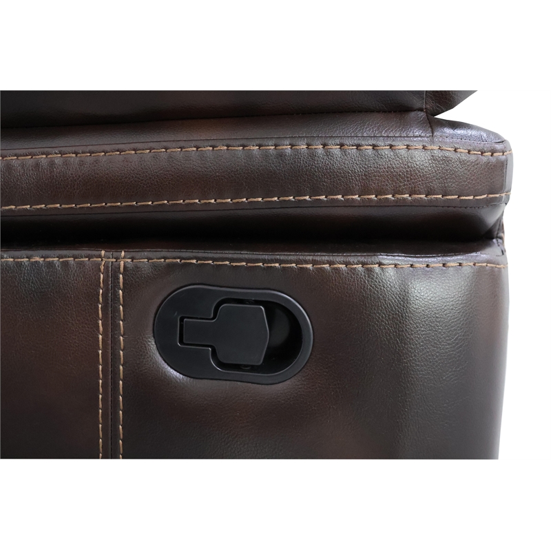 Pemberly Row Modern Faux Leather Sofa with Dual Recliners in Brown