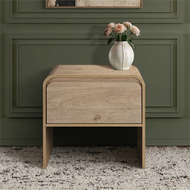 Pemberly Row Transitional Wood 1-Drawer End Table/Bedside Table in Natural