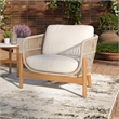 Pemberly Row Transitional Wood Patio Club Chair in Linen Beige