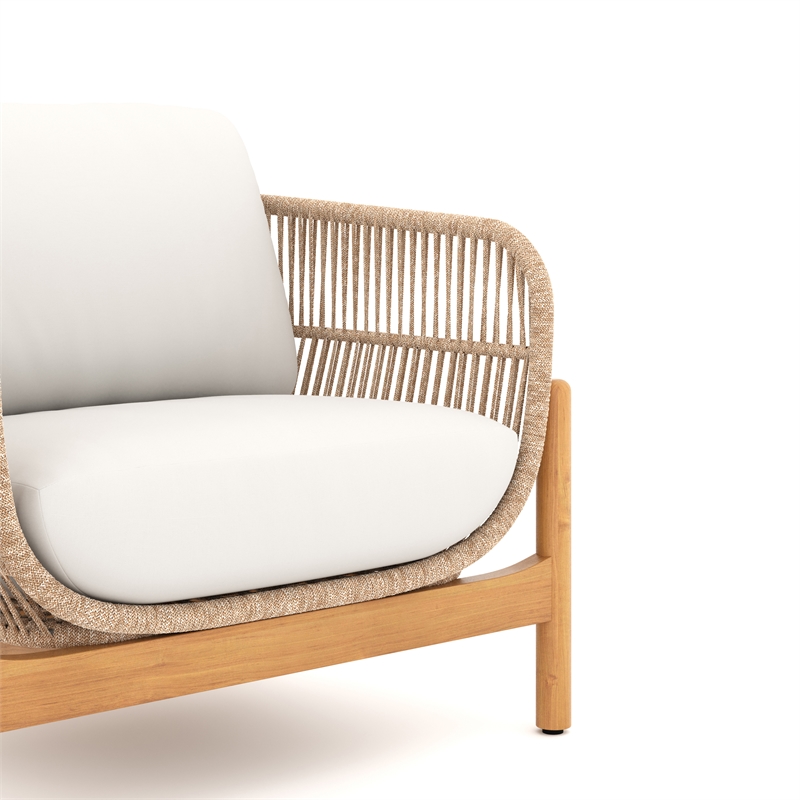 Pemberly Row Transitional Wood Patio Club Chair in Linen Beige