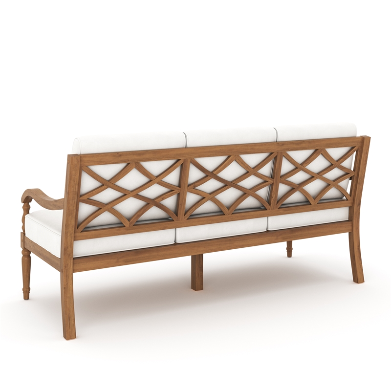 Pemberly Row Traditional Wood Patio Sofa in Natural/White Finish