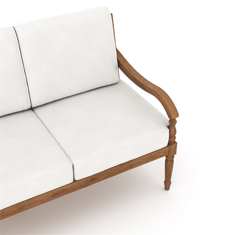 Pemberly Row Traditional Wood Patio Sofa in Natural/White Finish