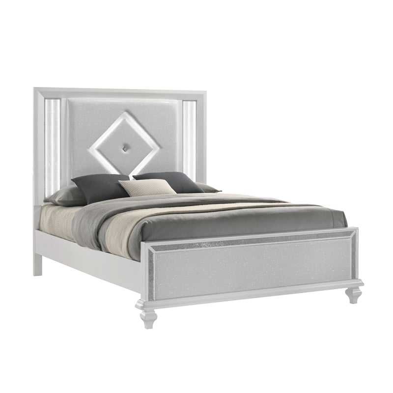 Pemberly Row Contemporary Solid Wood Queen Upholstered Bed in White