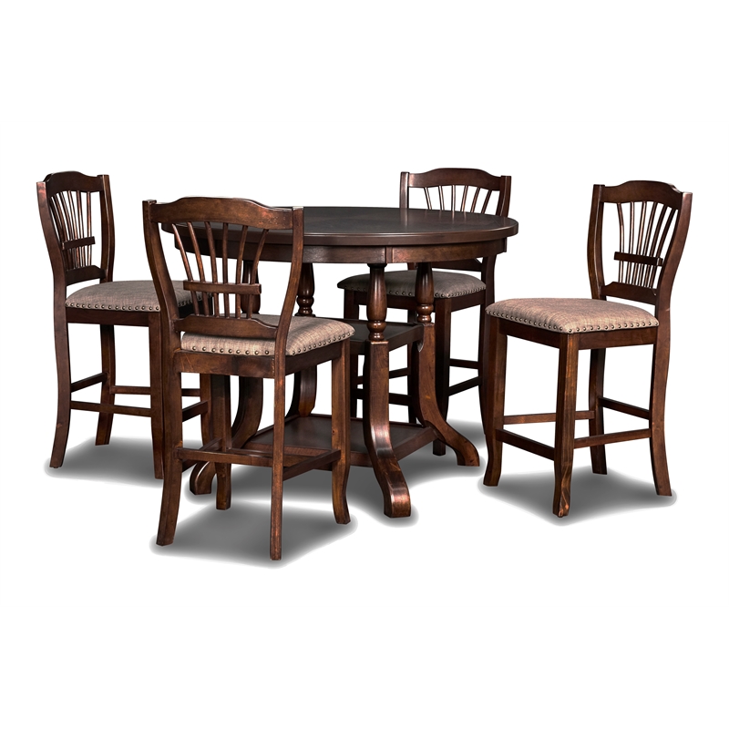 Pemberly Row Traditional 5-Piece Wood Counter Dining Room Set in Espresso