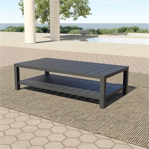 Pemberly Row Contemporary Metal Patio Coffee Table in Gray Finish