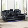 Pemberly Row Contemporary Faux Leather Power Sofa in Black Finish