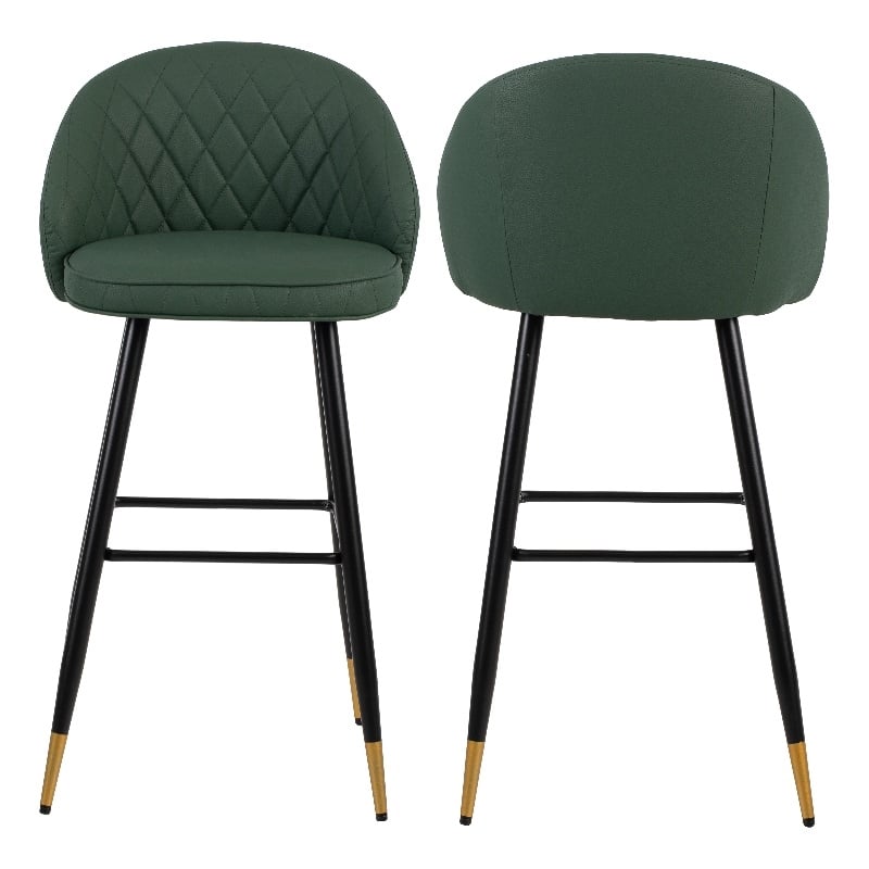Pemberly Row Transitional Metal/Vegan Leather Bar Chair in Green (Set of 2)