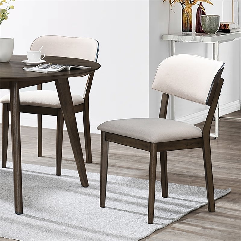 Pemberly Row Mid-Century Wood Upholstered Dining Chair in Walnut (Set of 2)
