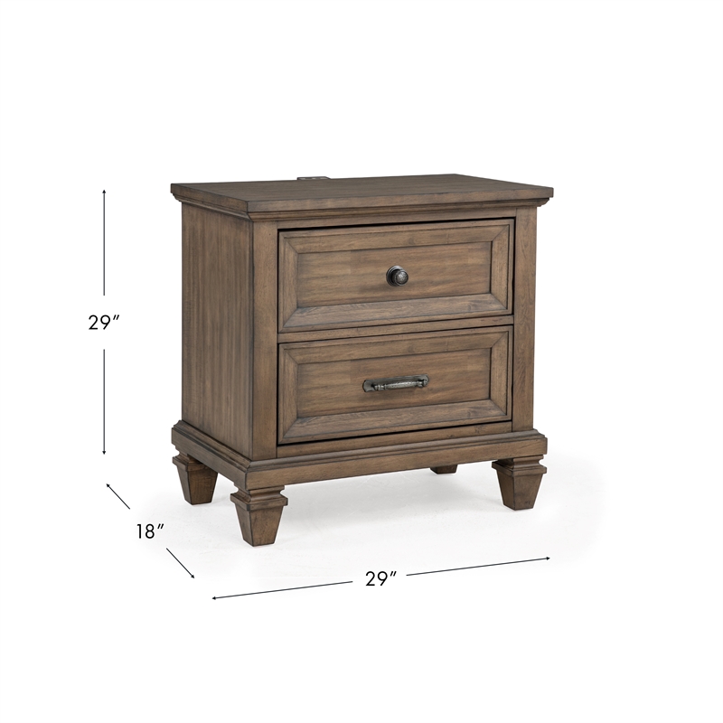 Pemberly Row Traditional Wood 2-Drawer Nightstand in Vintage Mocha