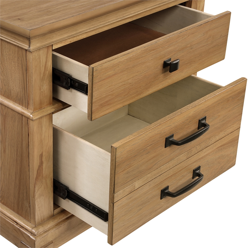 Pemberly Row Transitional Wood 3-Drawer Nightstand in Honey Finish
