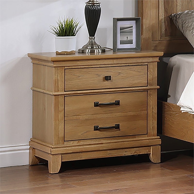 Pemberly Row Transitional Wood 3-Drawer Nightstand in Honey Finish