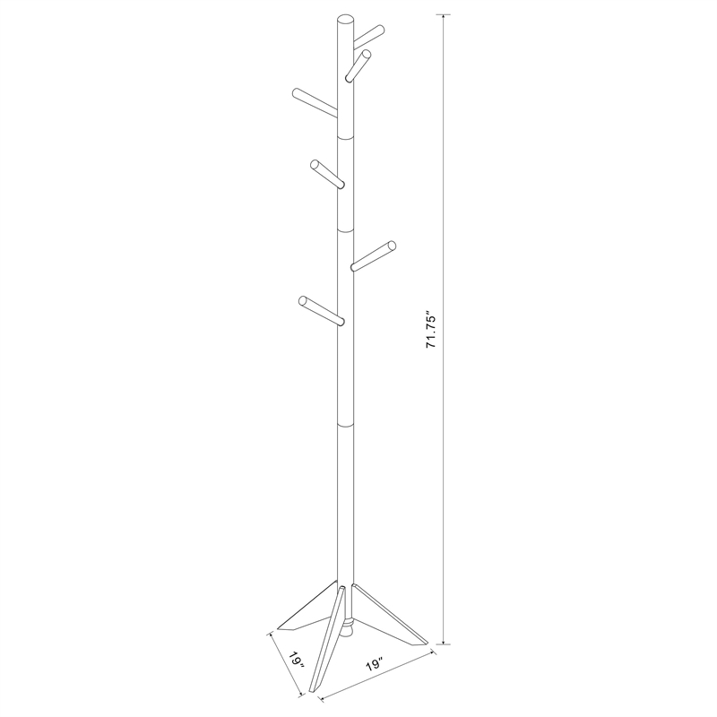 Pemberly Row Modern Wood Coat Rack with 6 Hooks Staggered in Gray