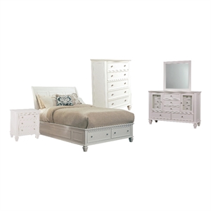 Pemberly Row Coastal 5-Piece Wood Queen Sleigh Bedroom Set in White