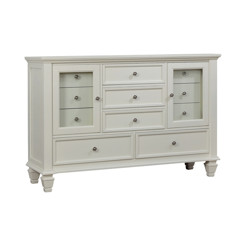 Pemberly Row Coastal 5-Piece Wood Queen Sleigh Bedroom Set in White