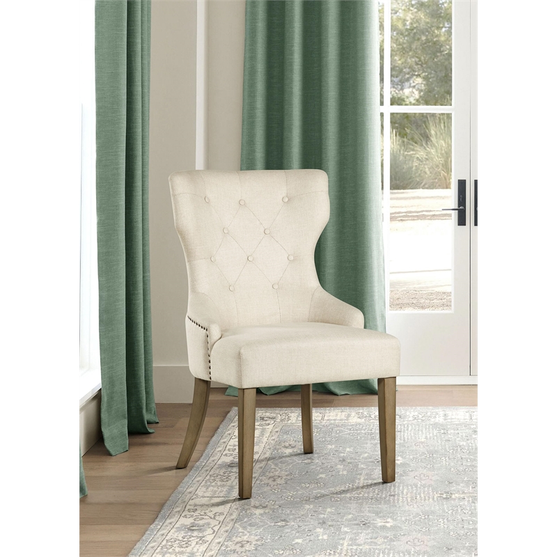 Pemberly Row Traditional Tufted Upholstered Fabric Dining Chair in Beige