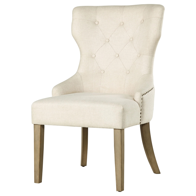 Pemberly Row Traditional Tufted Upholstered Fabric Dining Chair in Beige