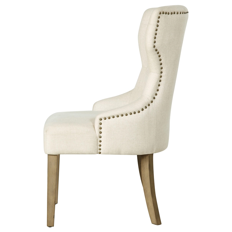 Pemberly Row Traditional Tufted Upholstered Fabric Dining Chair in Beige