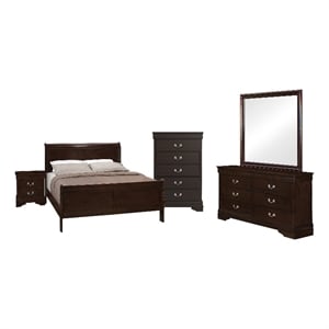 Pemberly Row 5-Piece Wood Queen Panel Bedroom Set in Cappuccino