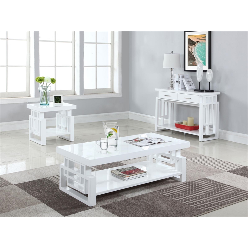 Pemberly Row Contemporary Wood Rectangular End Table with 1-Shelf in White
