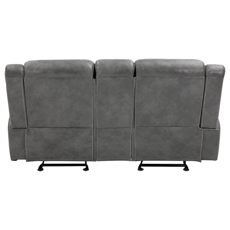 Pemberly Row Contemporary Faux Leather Motion Reclining Loveseat in Gray