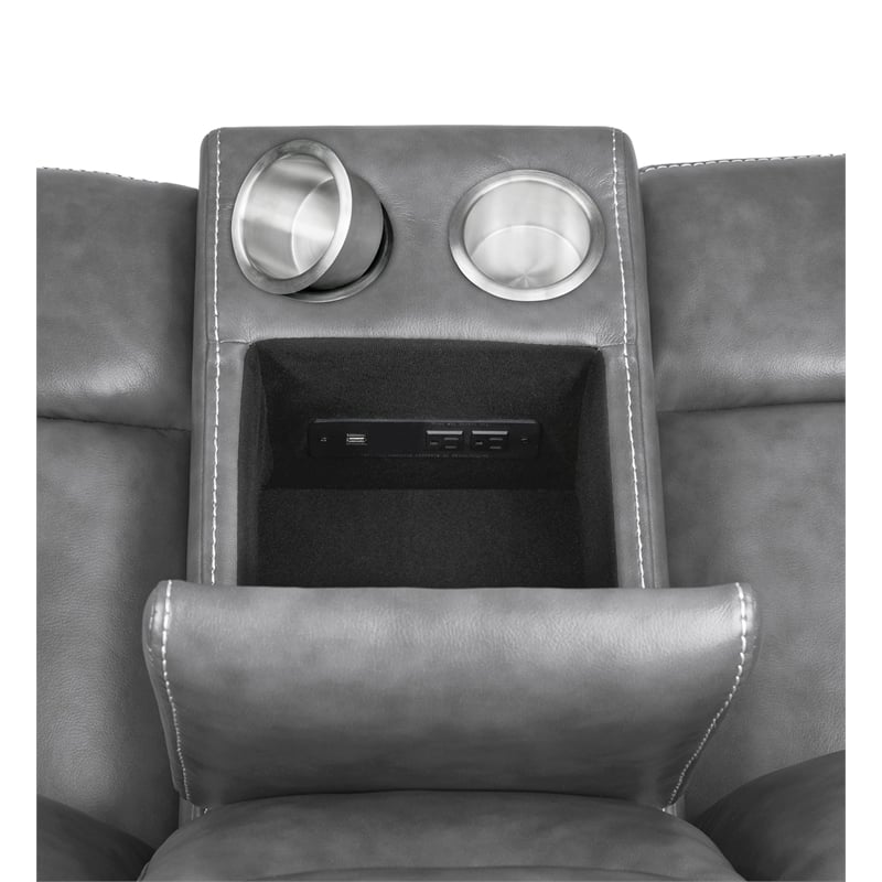 Pemberly Row Contemporary Faux Leather Motion Reclining Loveseat in Gray
