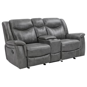 Pemberly Row Contemporary Faux Leather Motion Reclining Loveseat in Gray